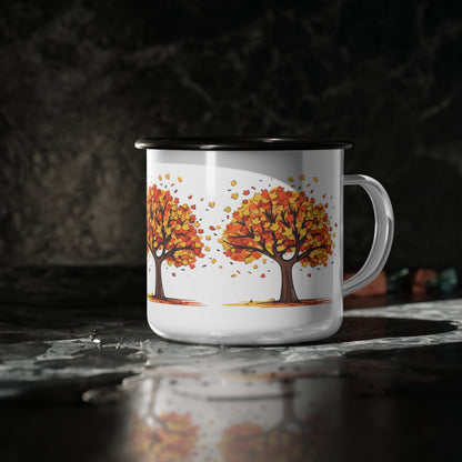 Autumn tree with falling leaves Enamel Camp Cup