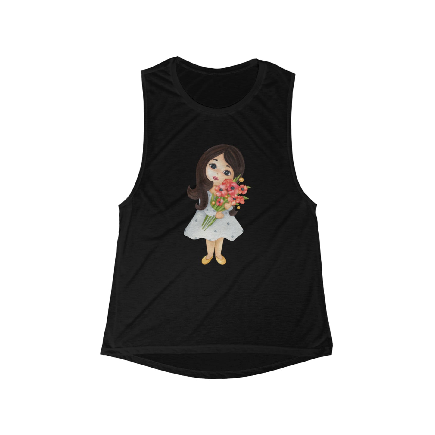 Little girl with bouquet of flowers Women's Flowy Scoop Muscle Tank