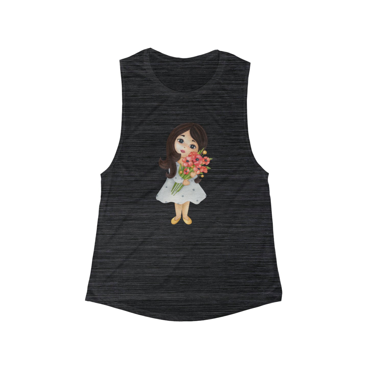 Little girl with bouquet of flowers Women's Flowy Scoop Muscle Tank