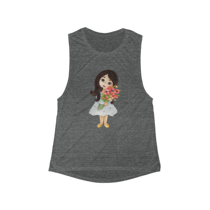 Little girl with bouquet of flowers Women's Flowy Scoop Muscle Tank