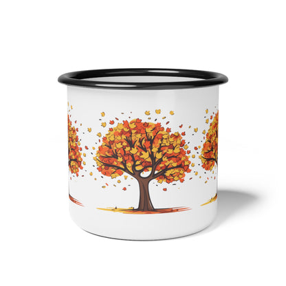 Autumn tree with falling leaves Enamel Camp Cup