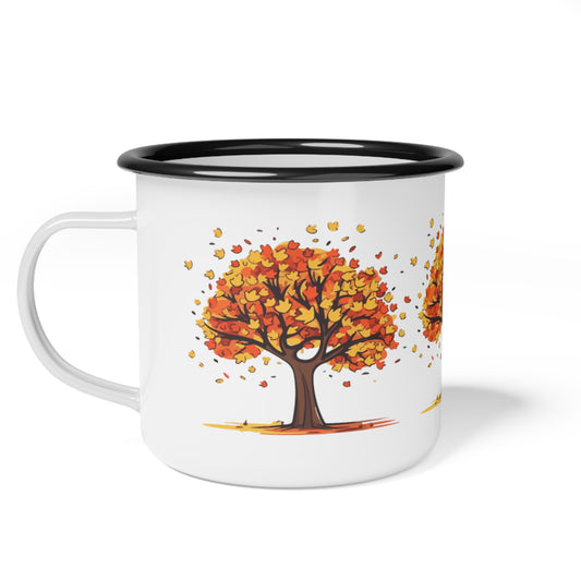 Autumn tree with falling leaves Enamel Camp Cup