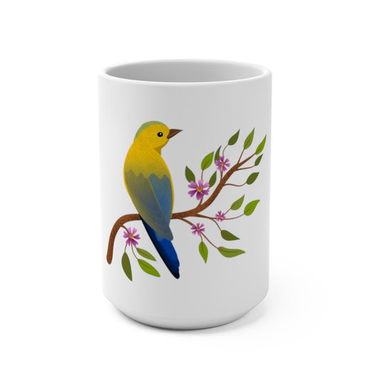 Blue Bird branches purple flower love bird Mug 15oz